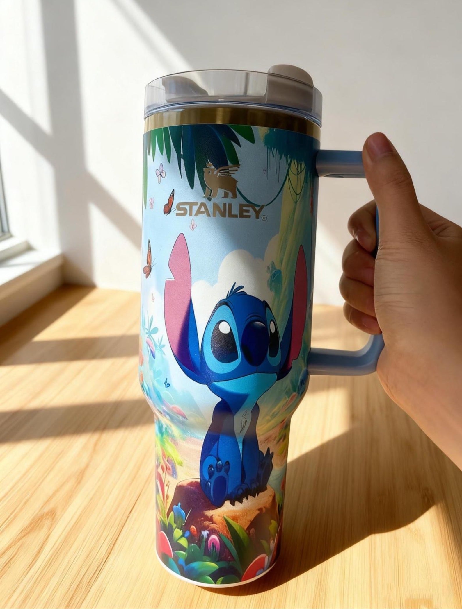 40oz Stanley Tumbler with Stitch Design High Quality Printed Wrap, Custom Kids Water Bottle, Gift Cup